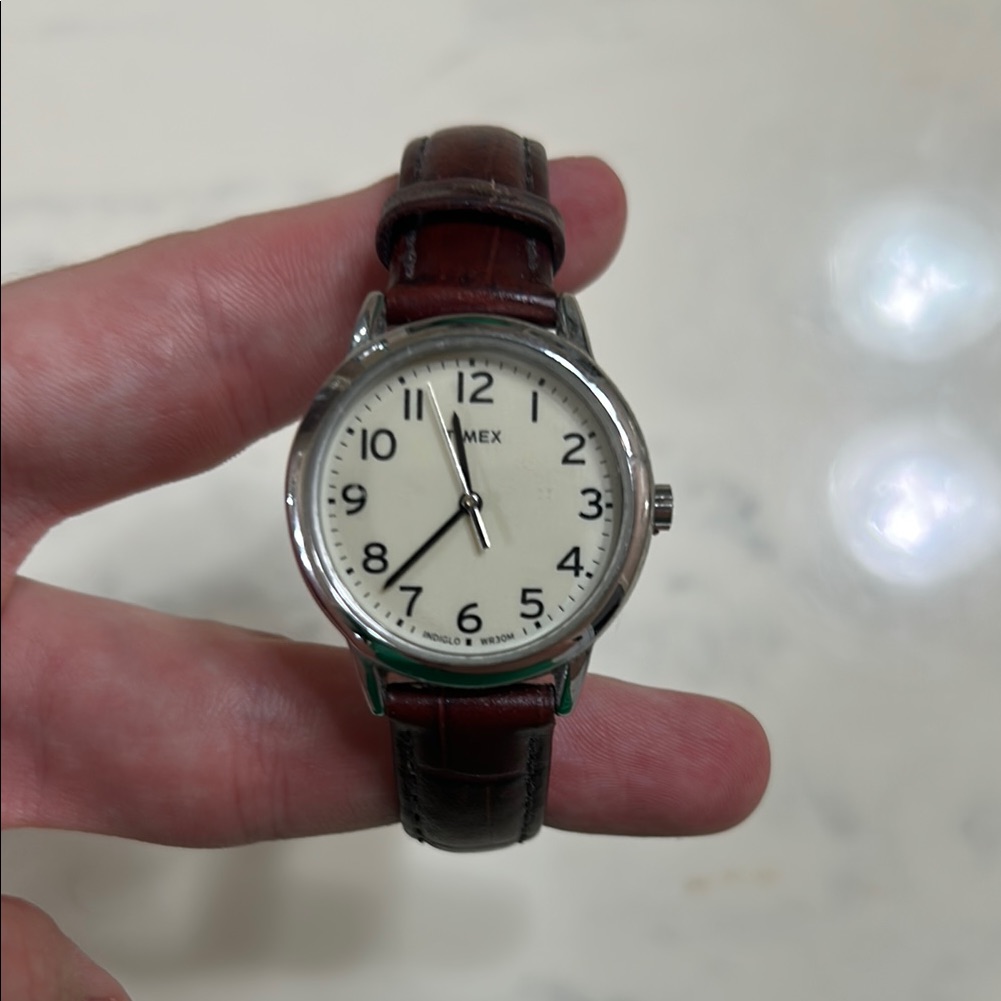 Timex Watch With Dark Brown Leather Strap Timex Watch With Dark Brown Leather Strap